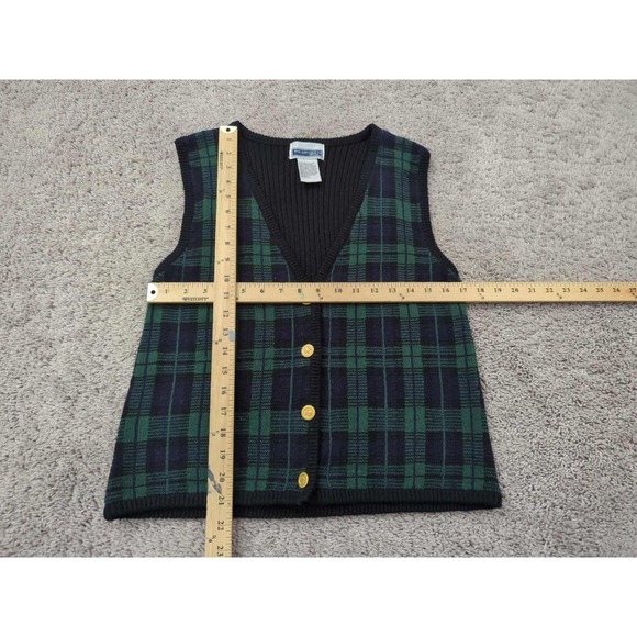 Prophecy Vest Sweater Womens M PETITES Green Plaid Button Up Made in Hong Kong - Picture 3 of 6